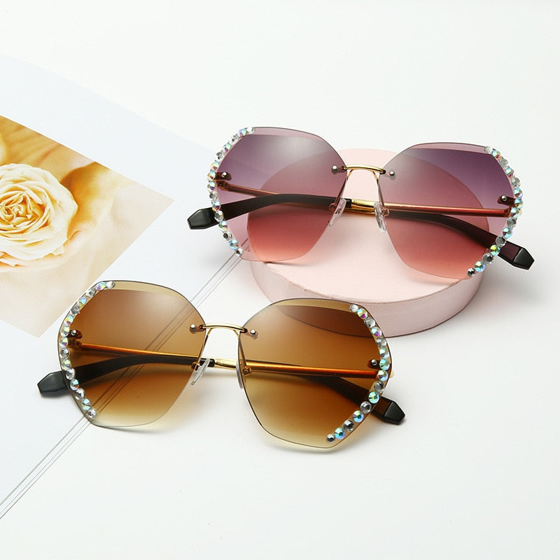 Rimless Rhinestone Sunglasses