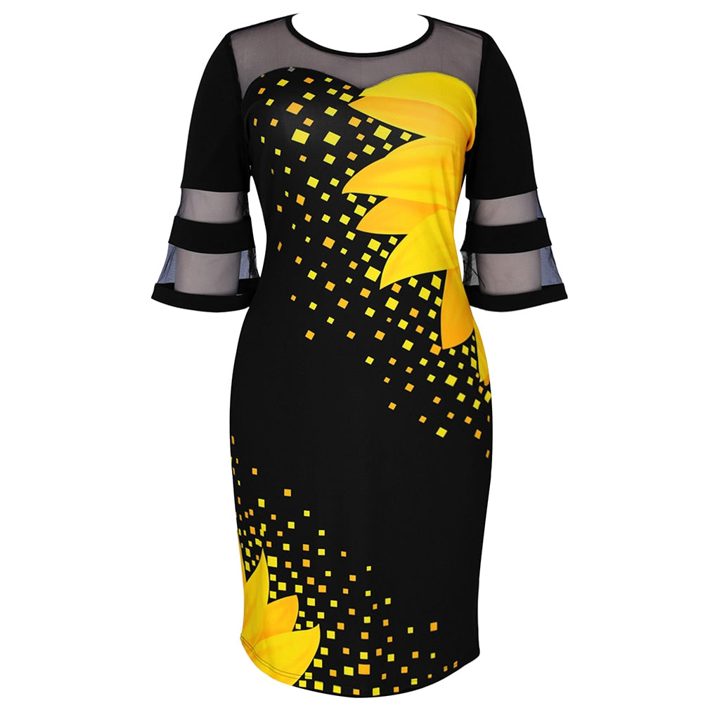 Plus Size Sunflower Print Casual Wear