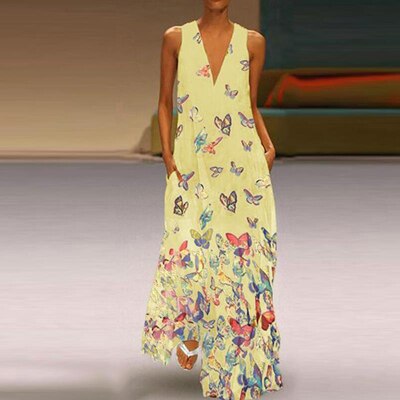 Butterfly Sleeveless Maxi Dress