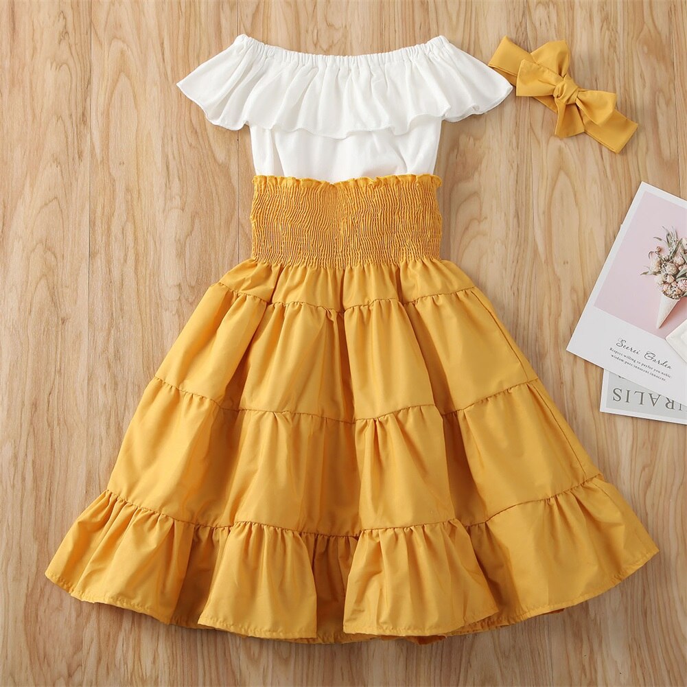 Off Shoulder Crop Top &amp; Ruffle Skirt Set