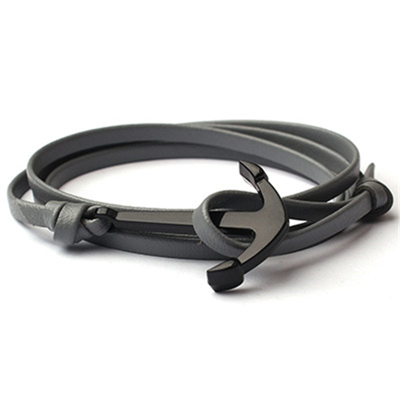 Men's Leather Anchor Bracelet