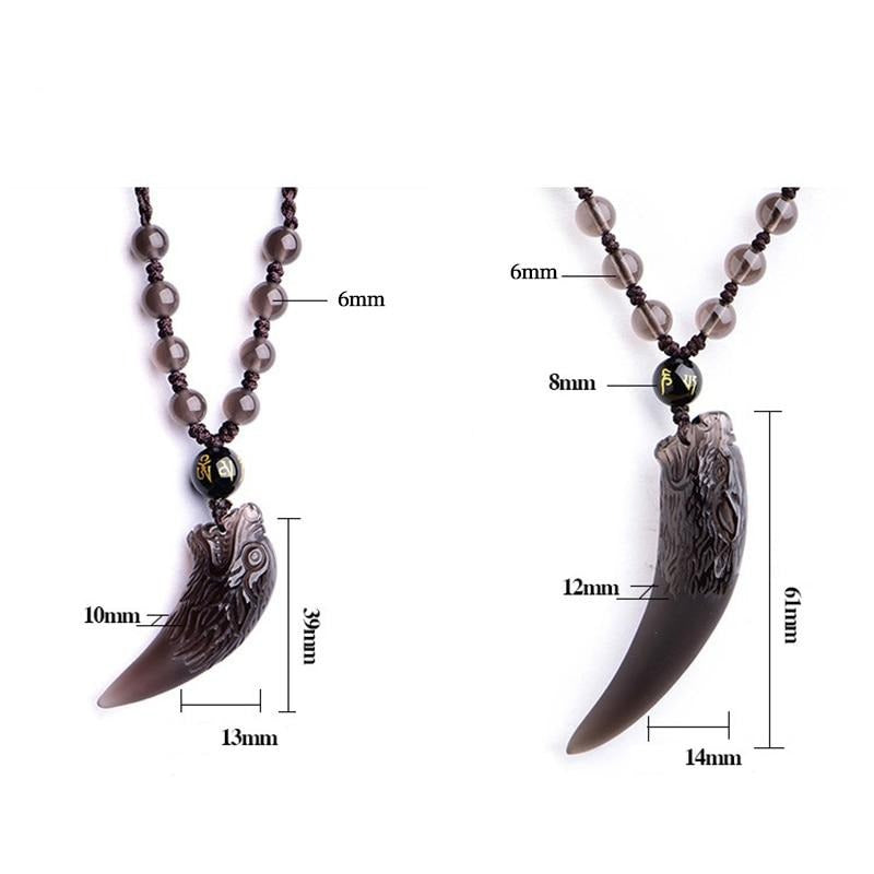 Obsidian Wolf Tooth Pendant Necklace