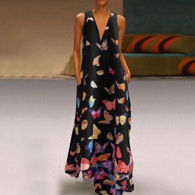 Butterfly Sleeveless Maxi Dress