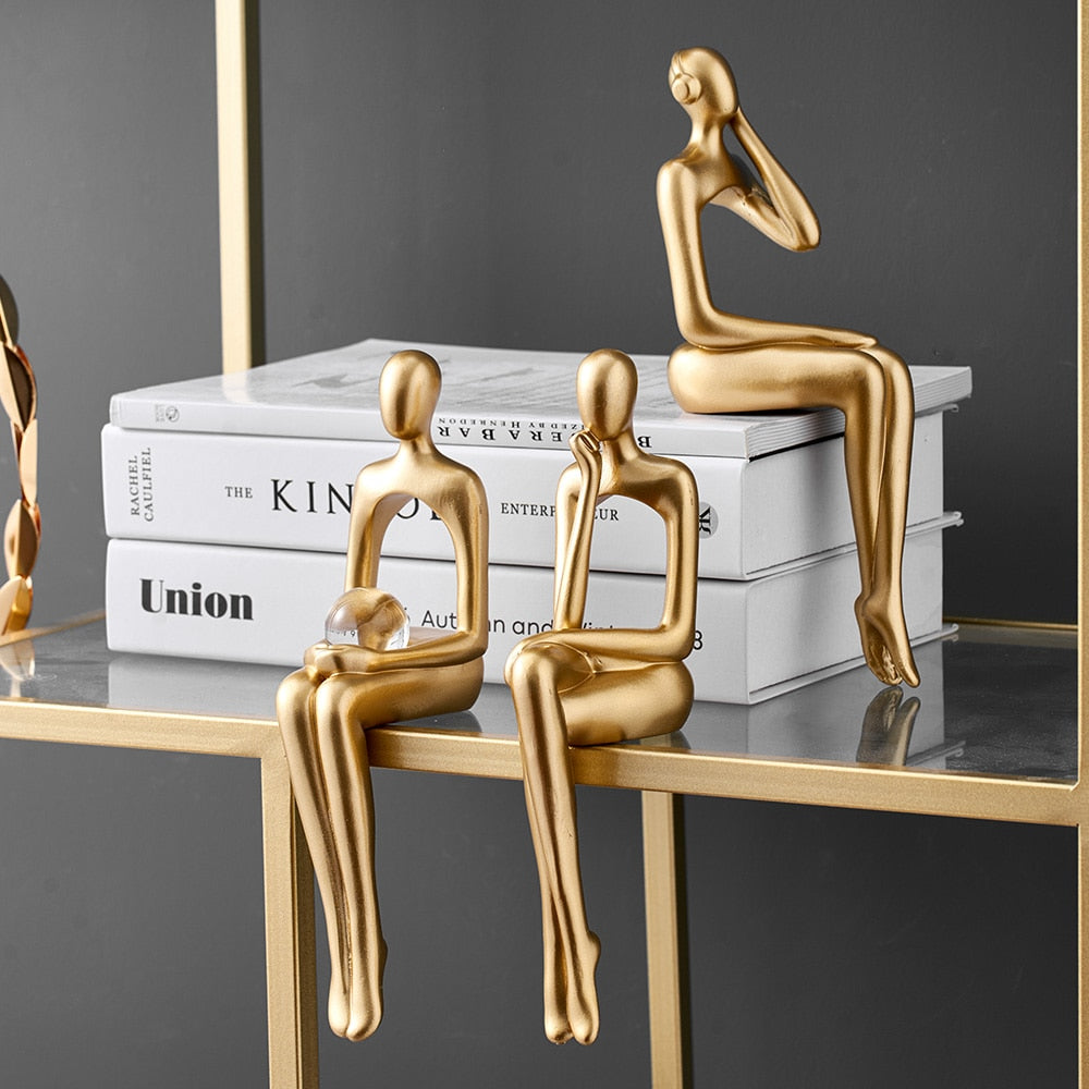 Abstrakt Tenker Gylden Statue