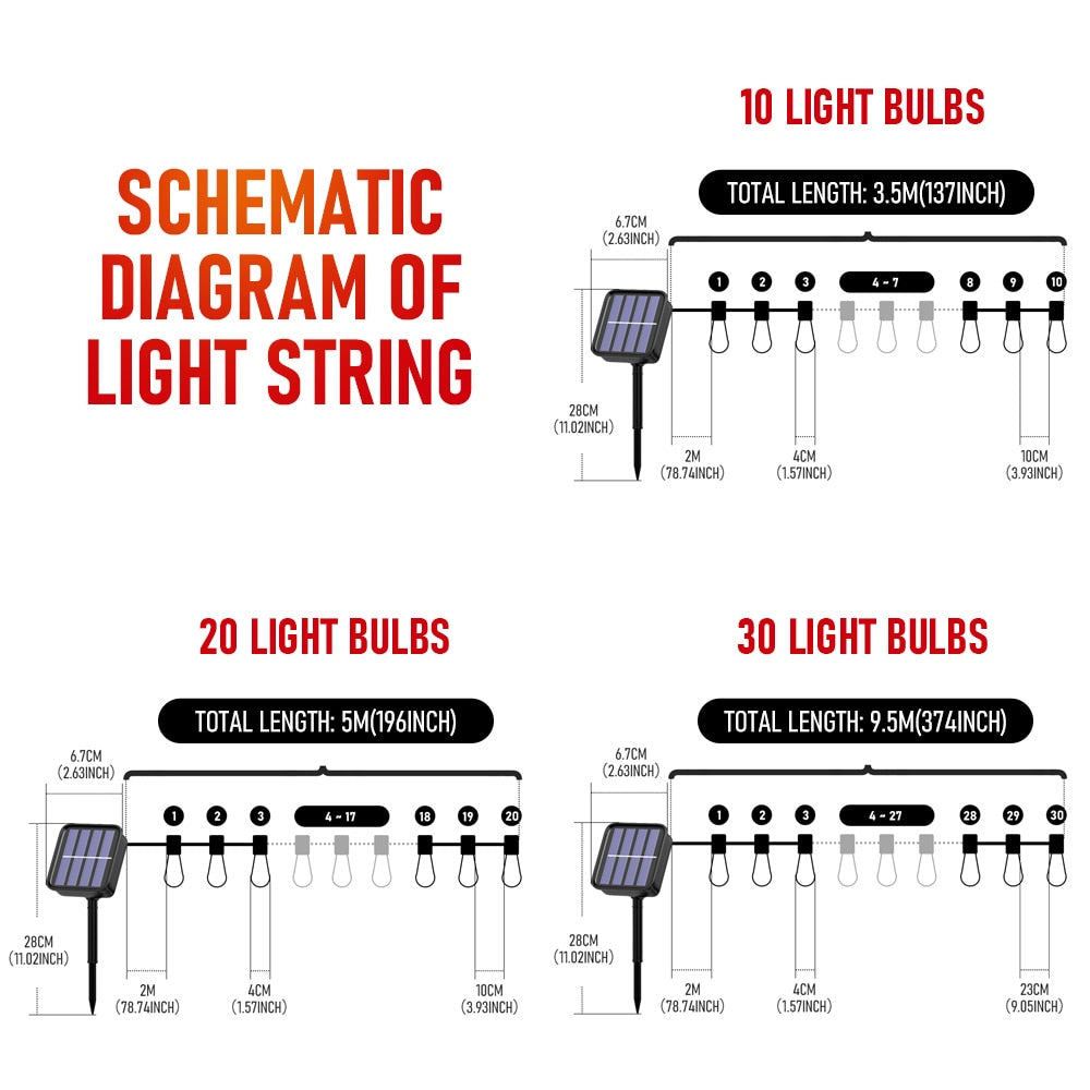 Solar Powered LED Outdoor String Lights
