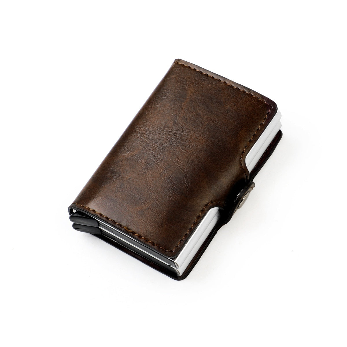 RFID Leather Wallet with Double Pop-up Aluminum Housings