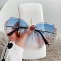 Rimless Gradient Lens Rhinestone Sunglasses