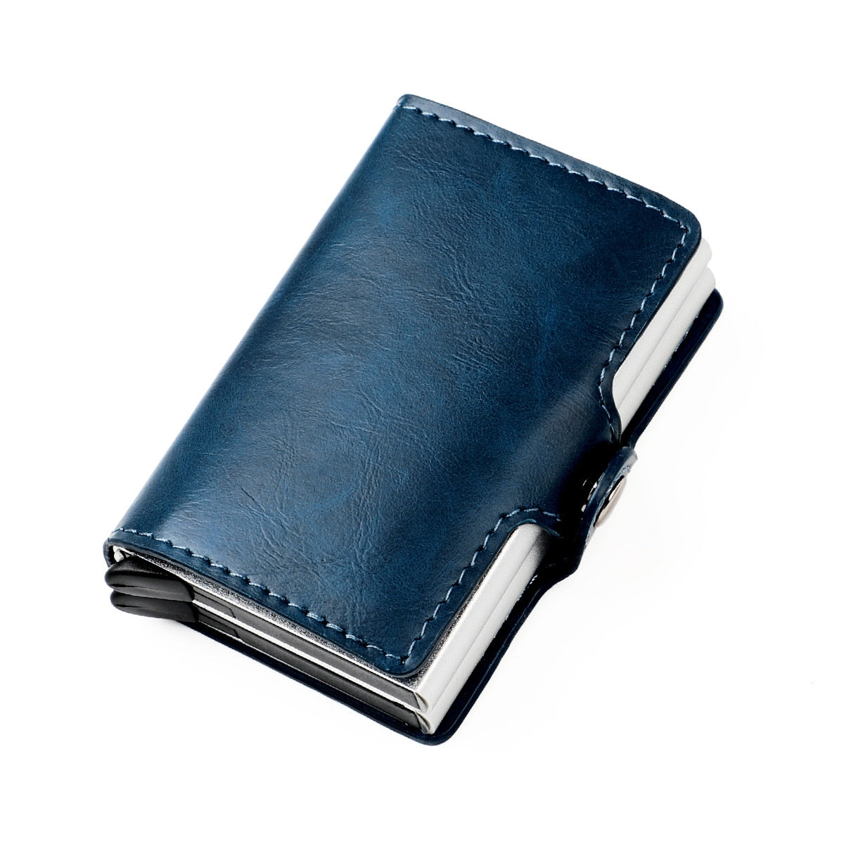 RFID Leather Wallet with Double Pop-up Aluminum Housings