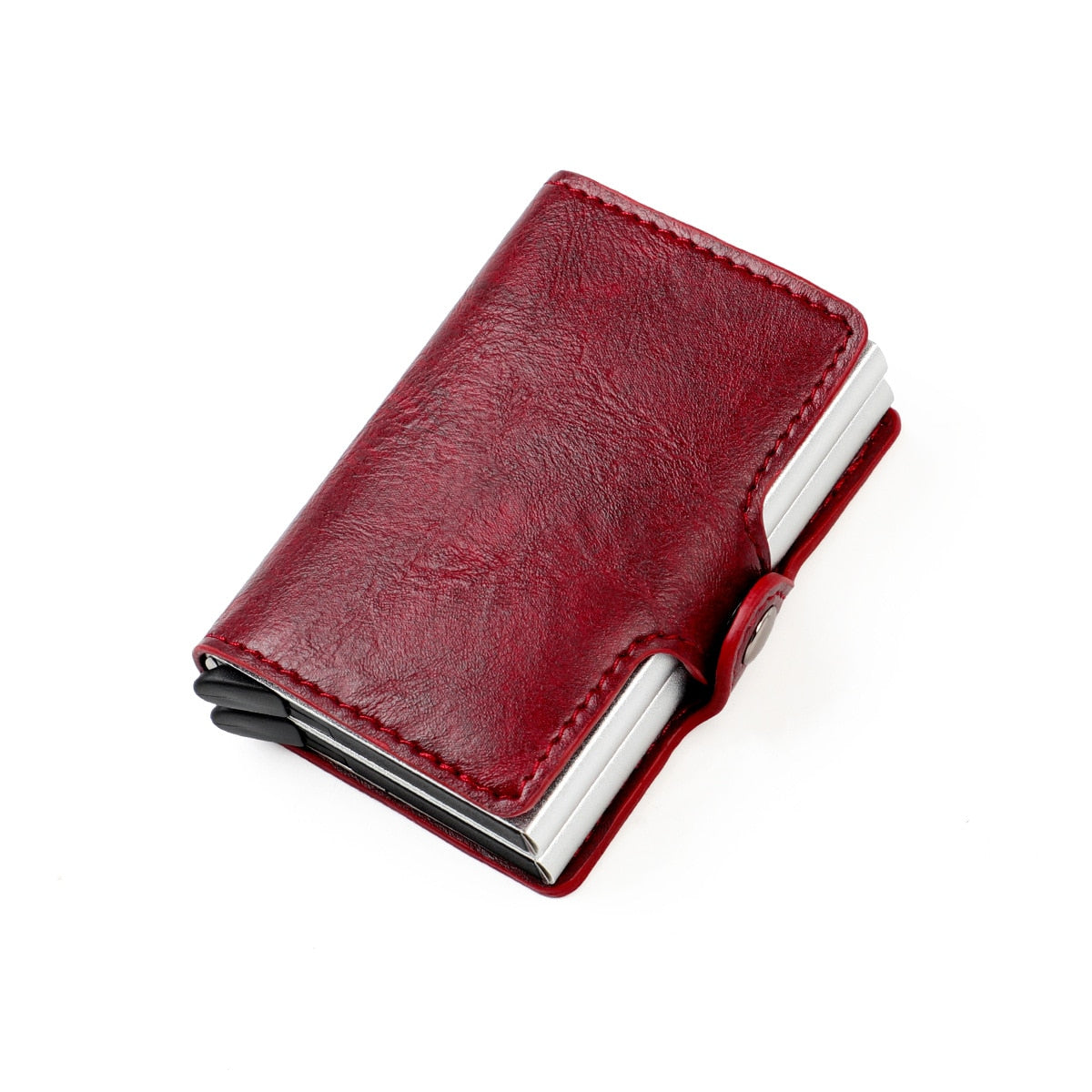 RFID Leather Wallet with Double Pop-up Aluminum Housings