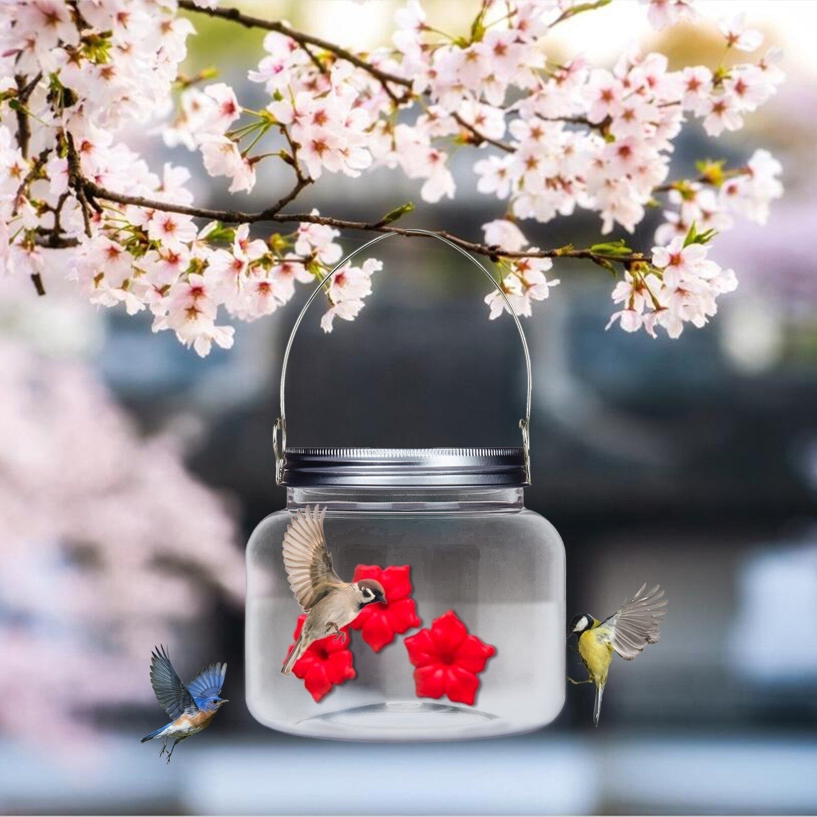 Hummingbird feeder with portal flower