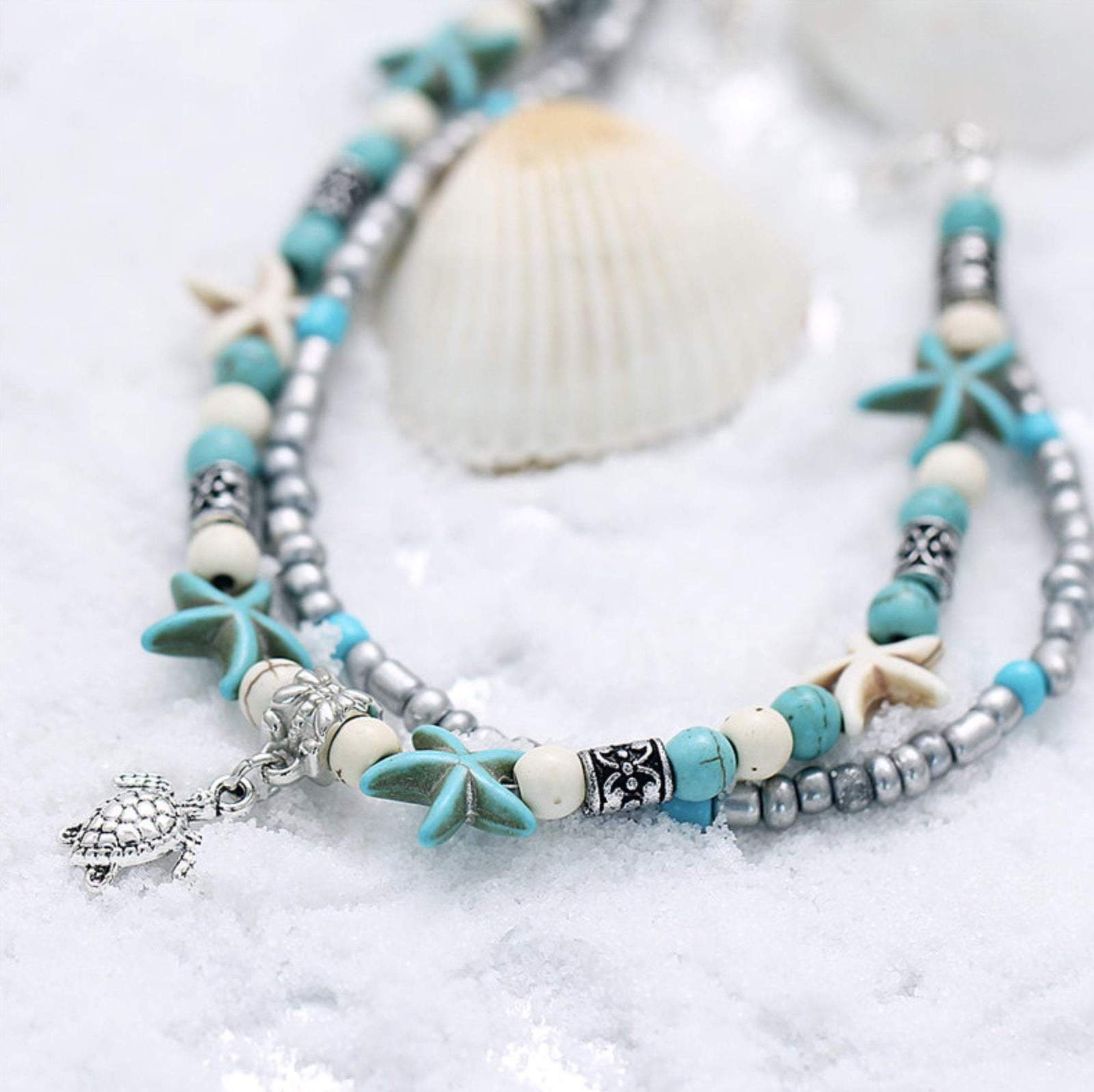 (BEST SELLER) Handmade Turtle & Ocean Ankle Bracelet