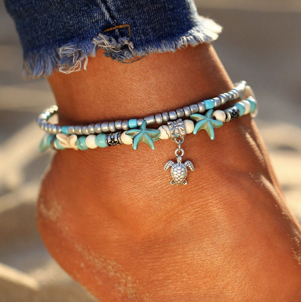 (BEST SELLER) Handmade Turtle & Ocean Ankle Bracelet