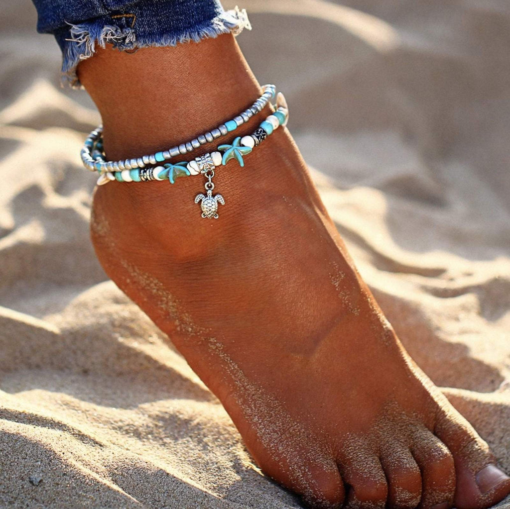 (BEST SELLER) Handmade Turtle & Ocean Ankle Bracelet