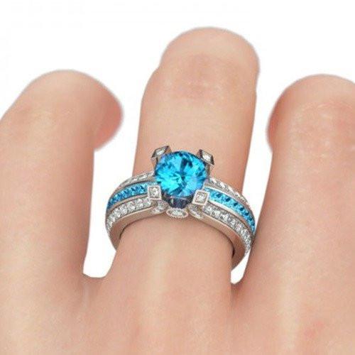 Silver Aquamarine (March) Birthstone Ring