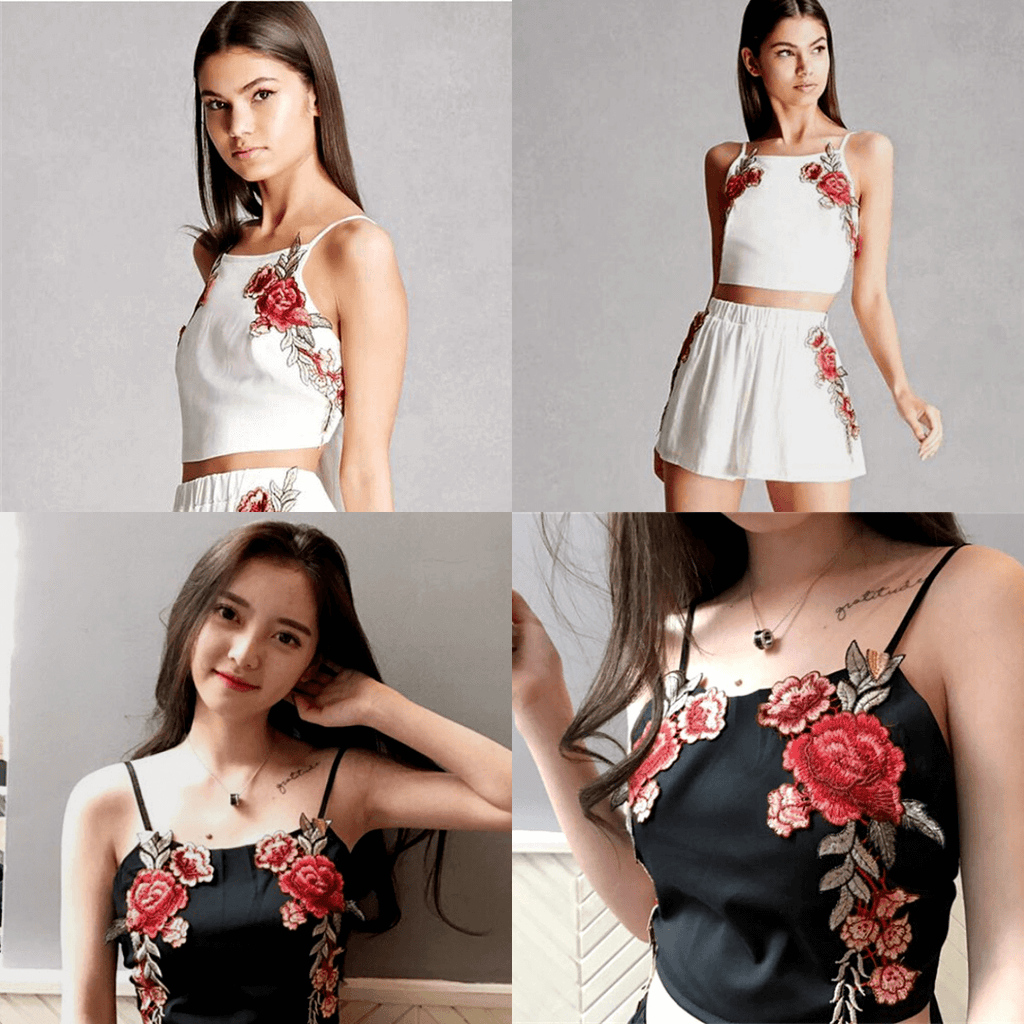 Set with embroidered crop top and shorts with flowers