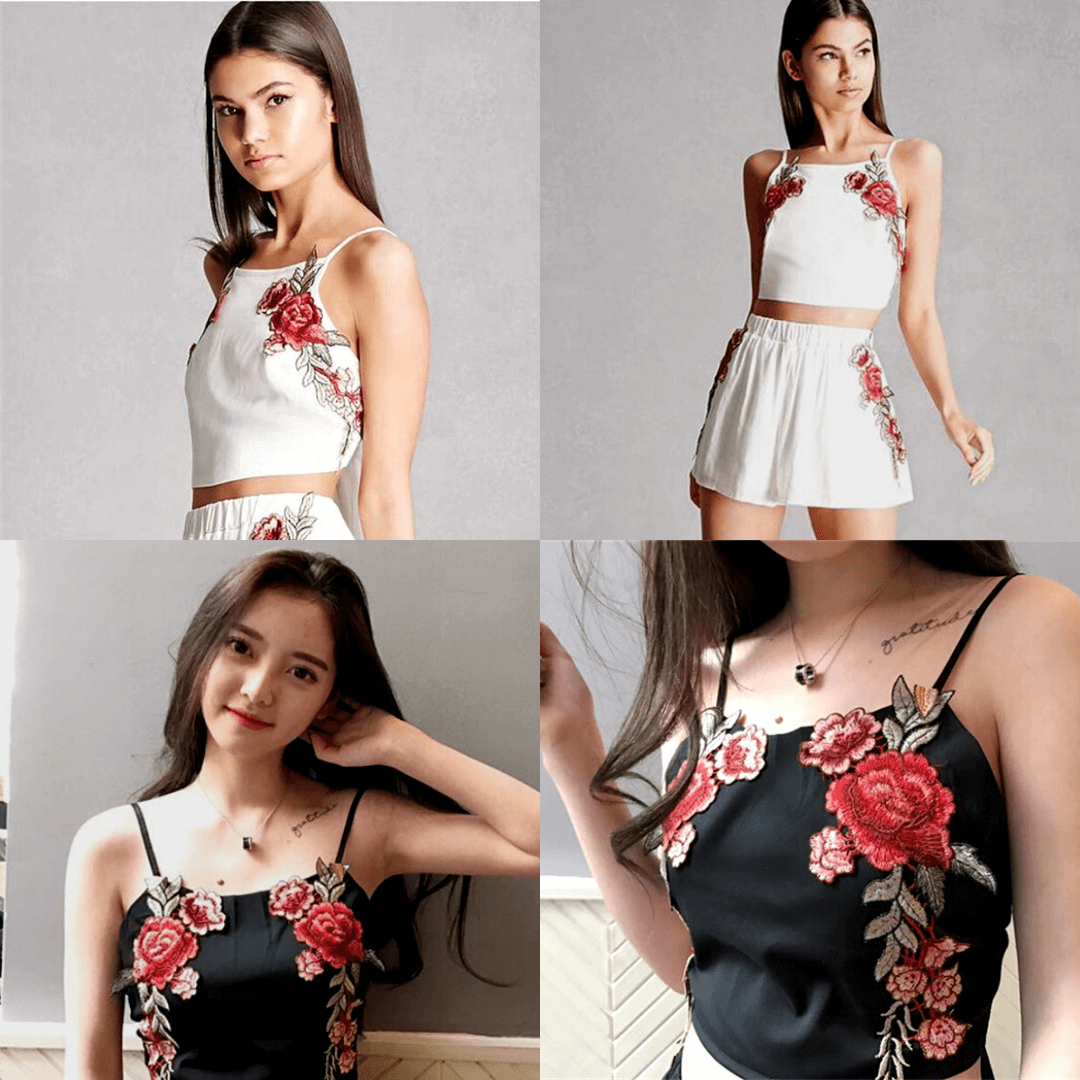 Set with embroidered crop top and shorts with flowers