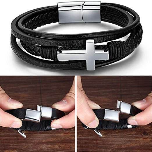 Faith Leather Cross Bracelet