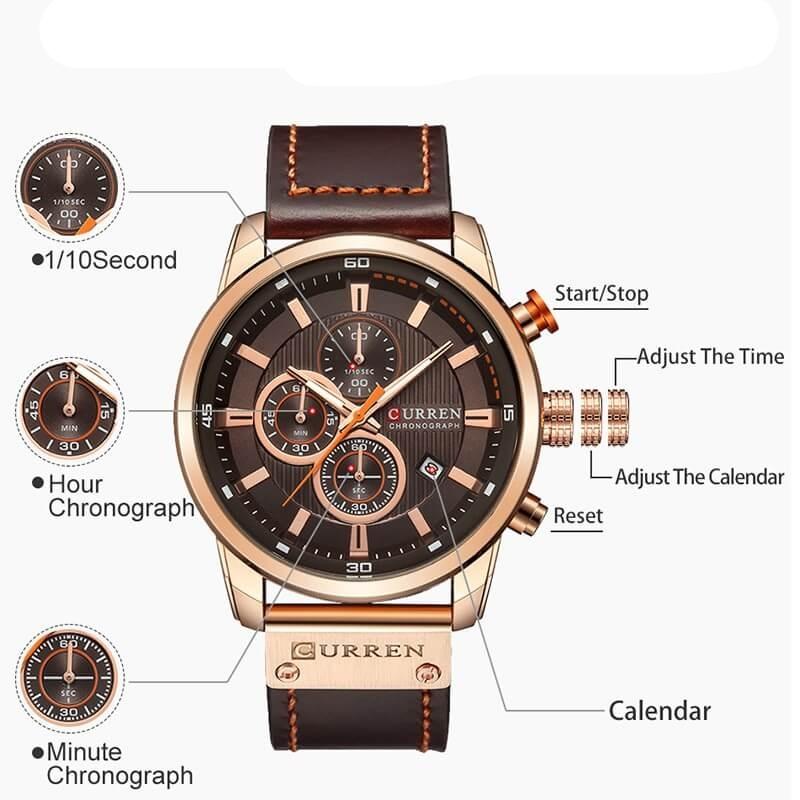 CURREN kronograf armbåndsur for menn