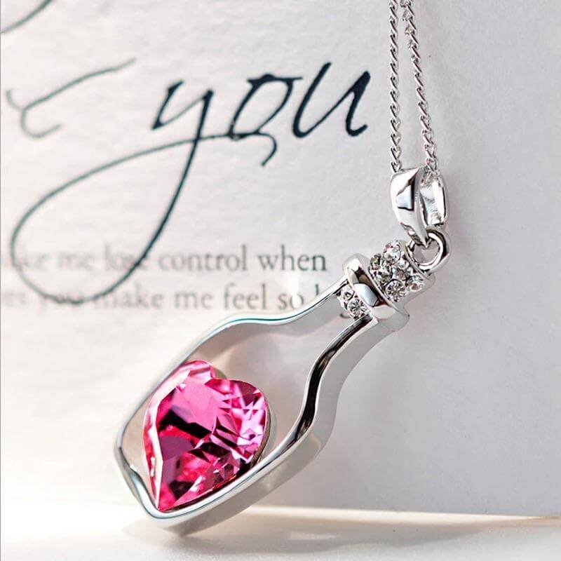 Drift Bottle Crystal Heart Necklace