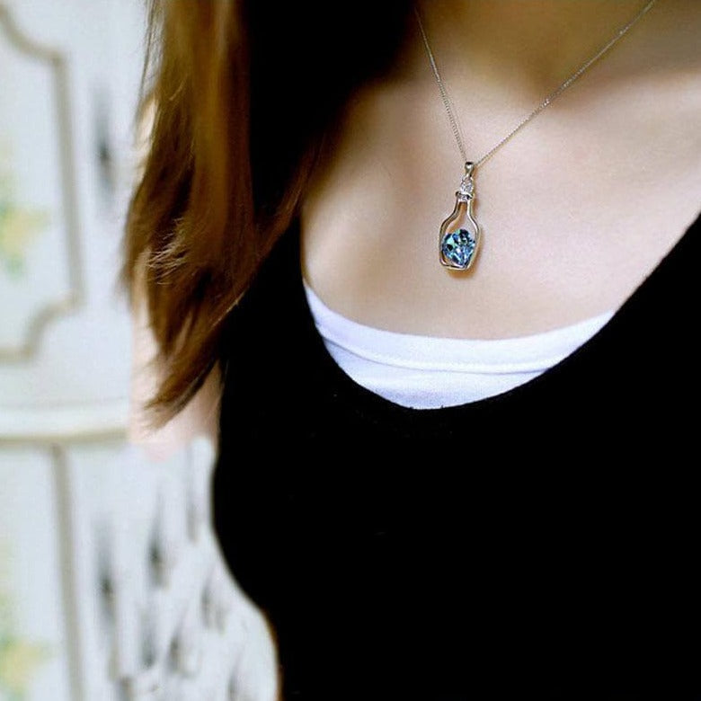Drift Bottle Crystal Heart Necklace