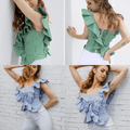 Striped one-shoulder blouse with flounce