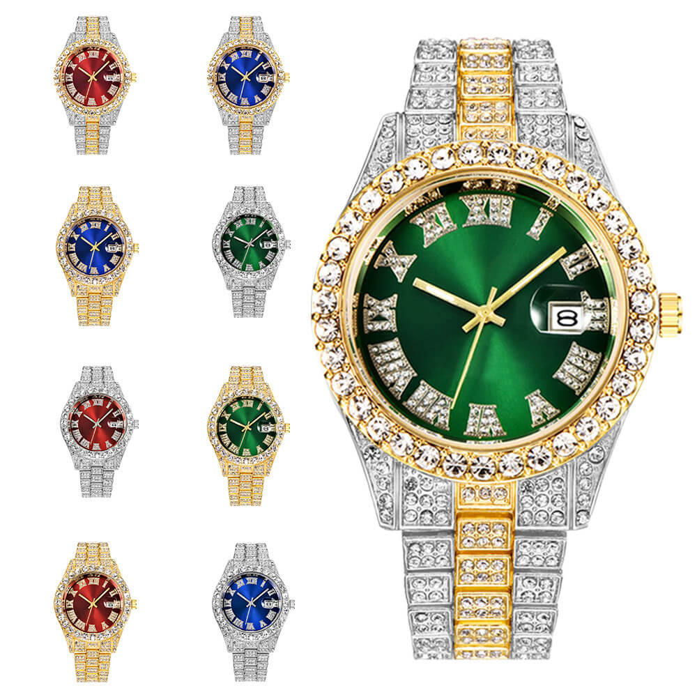 Fully Iced Out Roman Numerals Watch