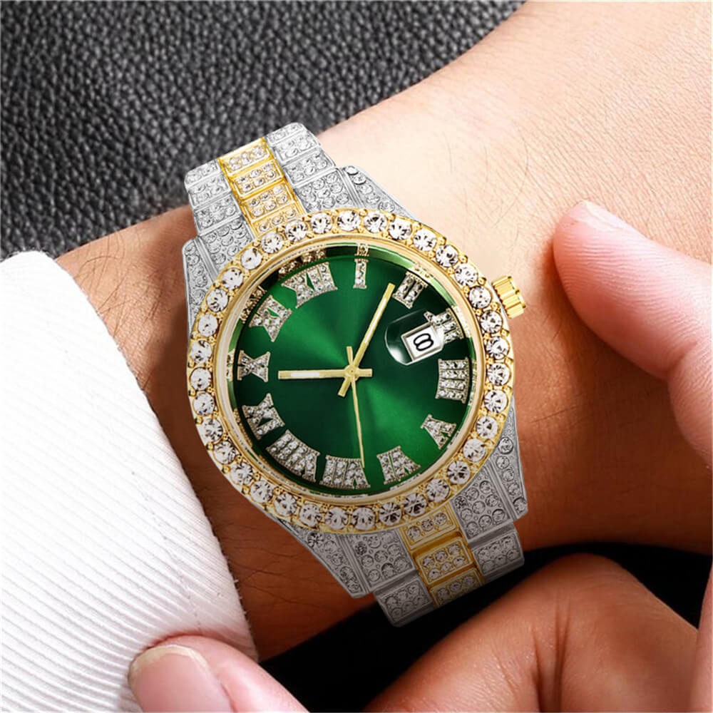 Fully Iced Out Roman Numerals Watch