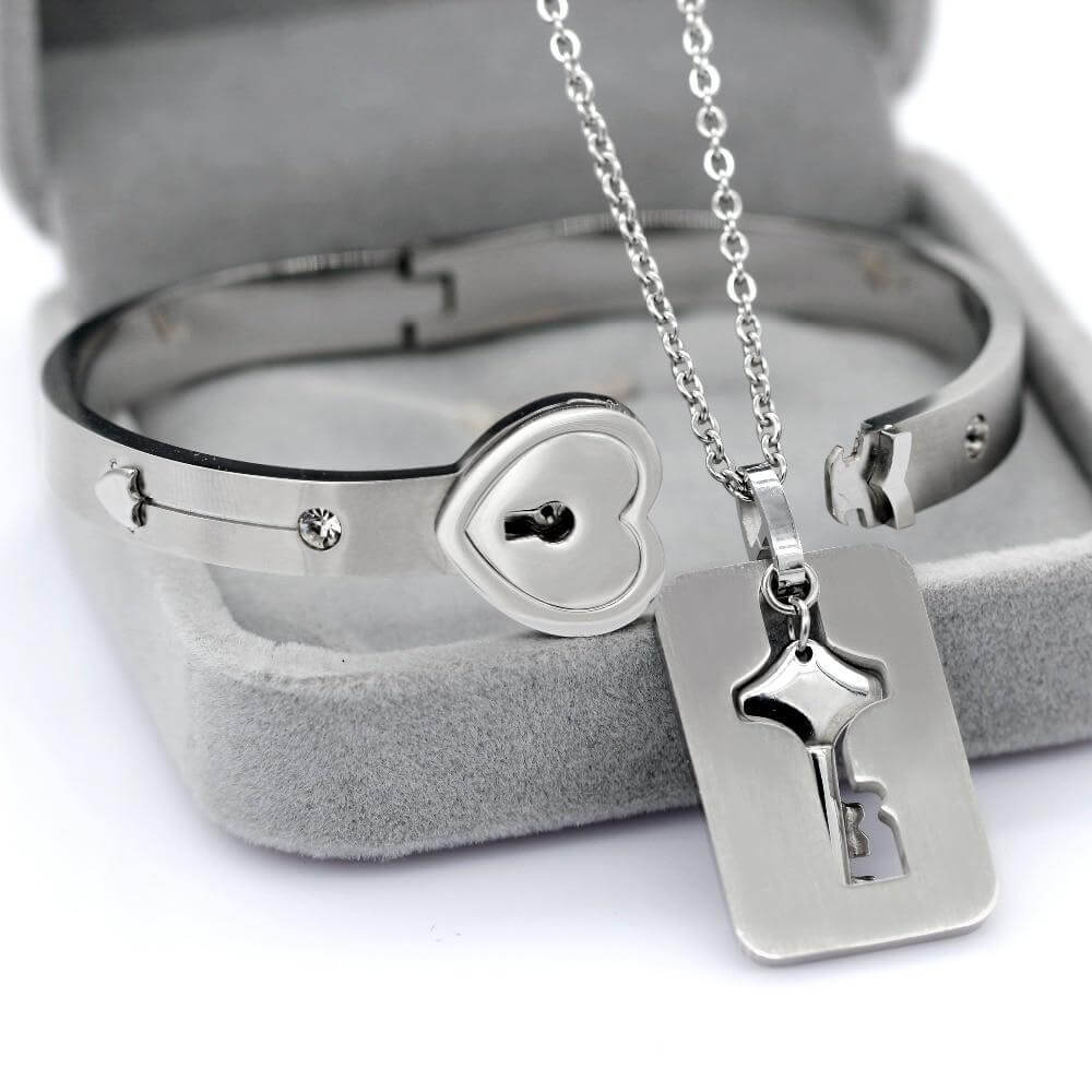 "YOU ARE THE KEY TO MY HEART" Bracelet + Necklace Set