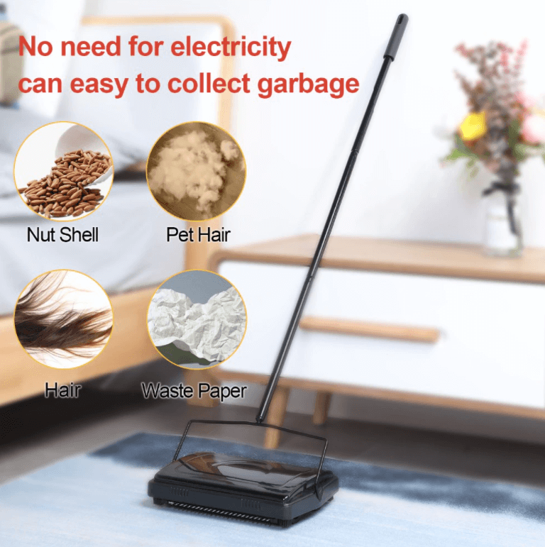 Manual carpet and floor sweeper