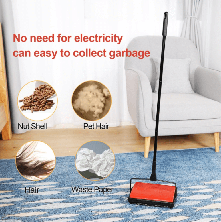 Manual carpet and floor sweeper