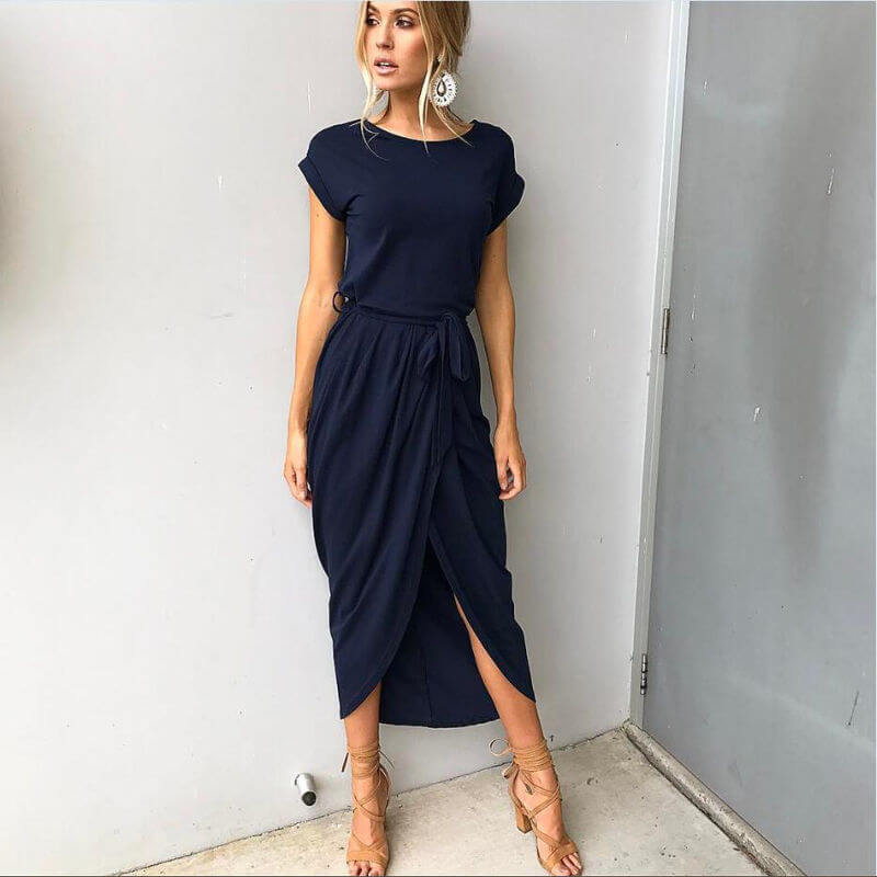 Short Sleeve Round Neck Maxi Dress