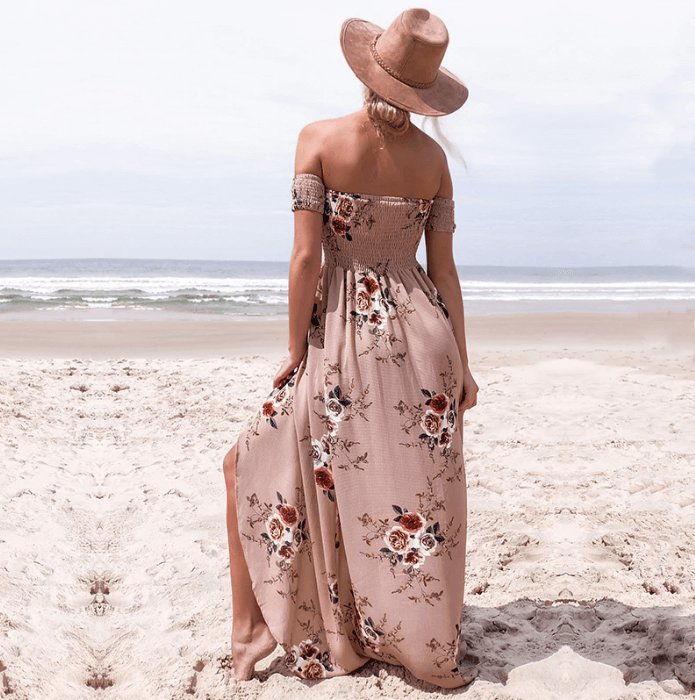Floral Print Off-The-Shoulder Wrap Maxi Dress