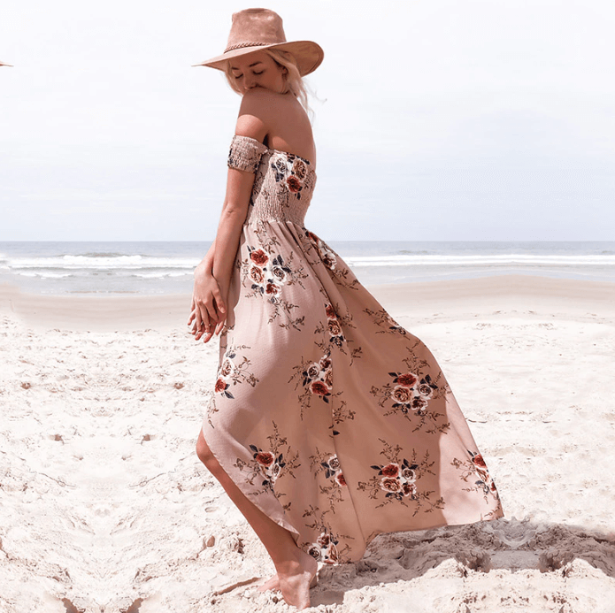 Floral Print Off-The-Shoulder Wrap Maxi Dress