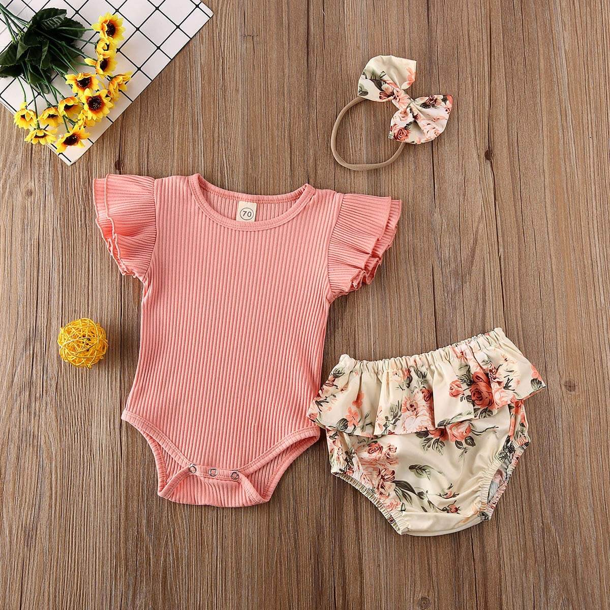 Ruffled Ribbed Floral Short Set