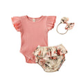 Ruffled Ribbed Floral Short Set