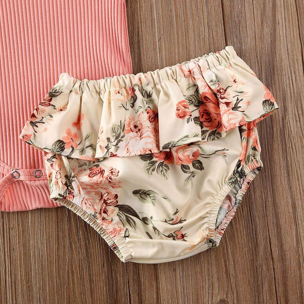 Ruffled Ribbed Floral Short Set