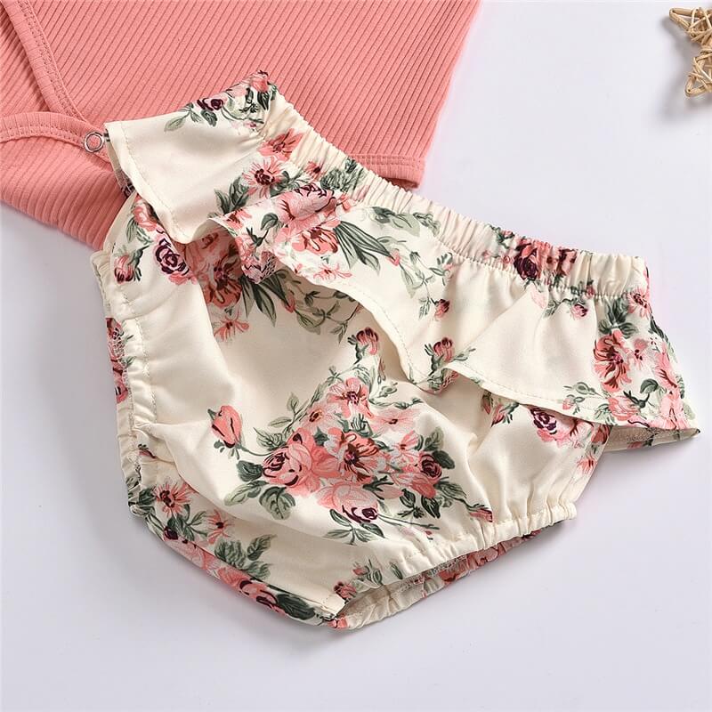 Ruffled Ribbed Floral Short Set