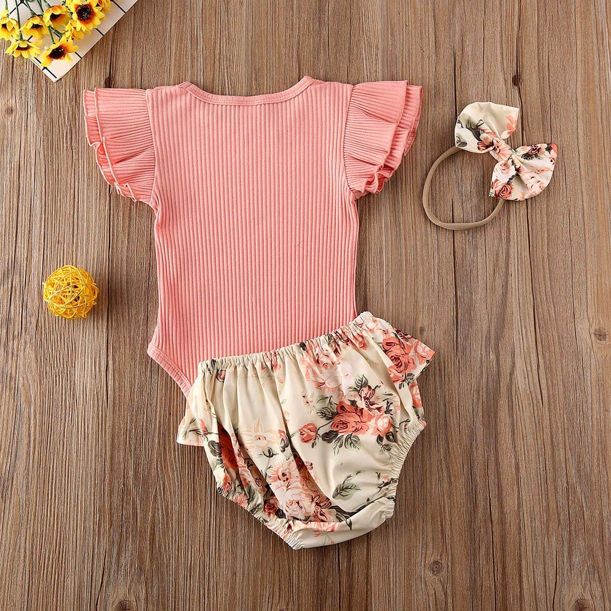 Ruffled Ribbed Floral Short Set