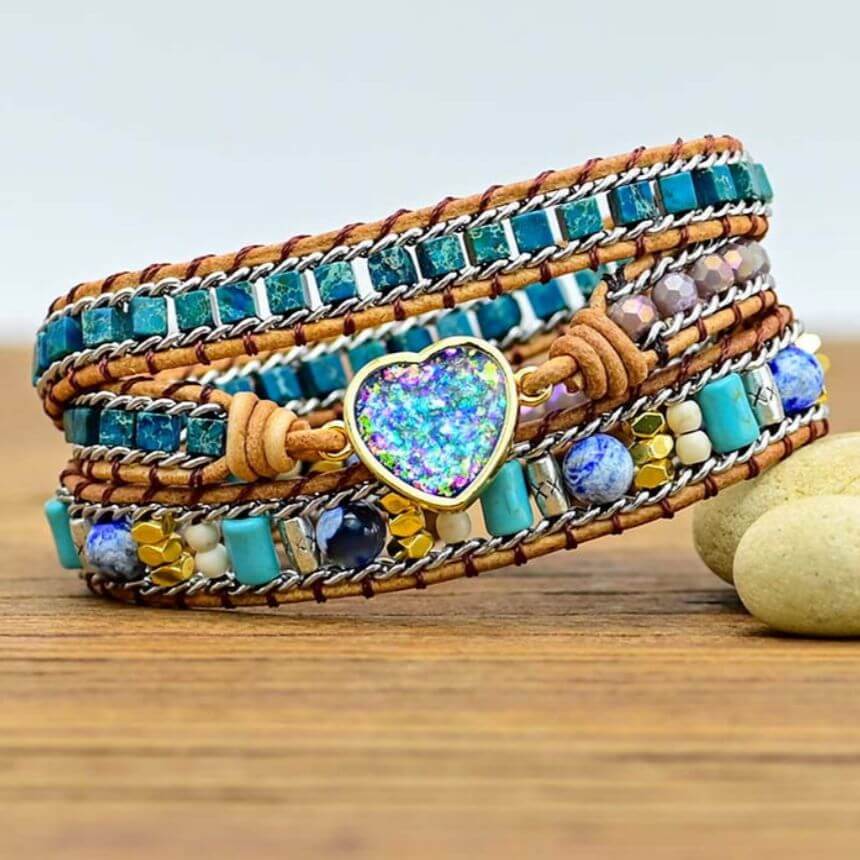 Opal Heart Wrap Bracelet
