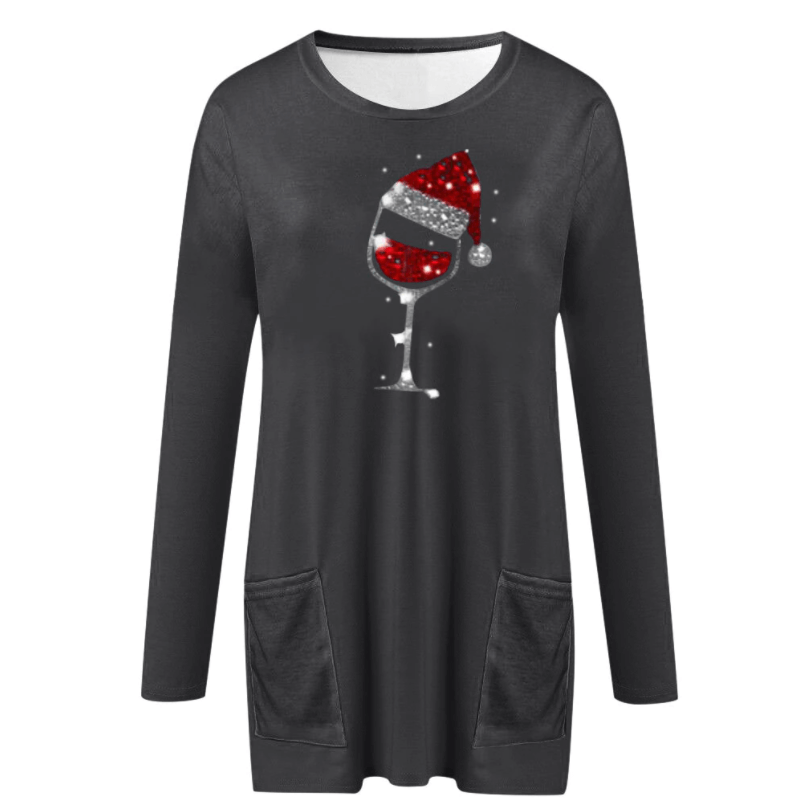 Wine &amp; Santa Hat Sweatshirt for Women