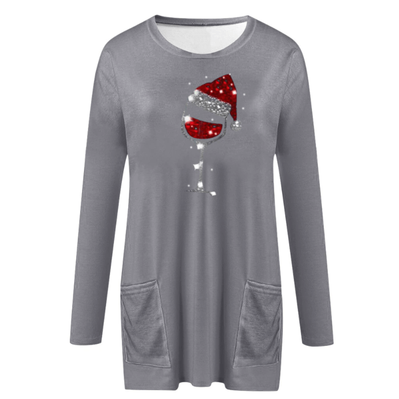 Wine &amp; Santa Hat Sweatshirt for Women