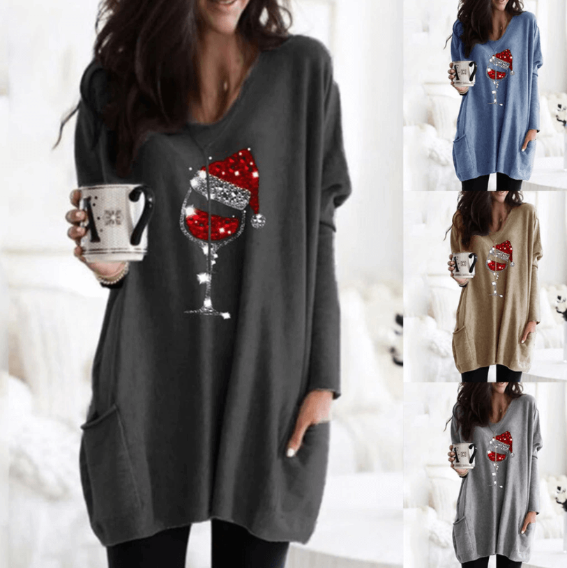 Wine &amp; Santa Hat Sweatshirt for Women