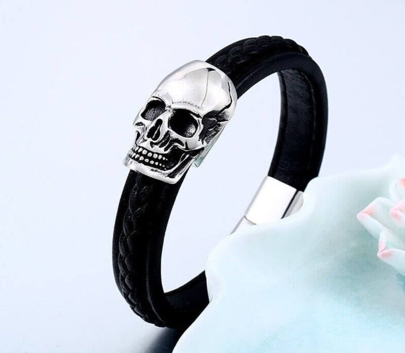 Steel Punk Skull Leather Bracelet