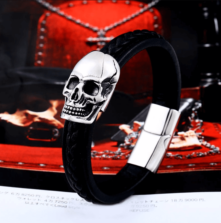 Steel Punk Skull Leather Bracelet