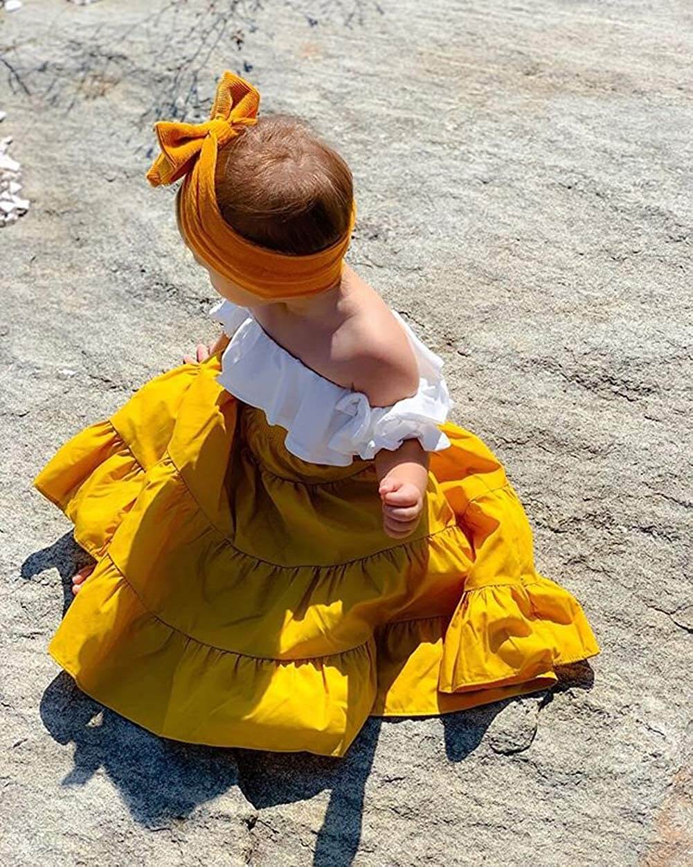 Off-shoulder crop top og skjørtsett med volanger