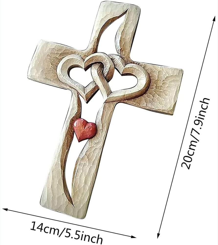 Entwined Hearts | Carved Wooden Cross