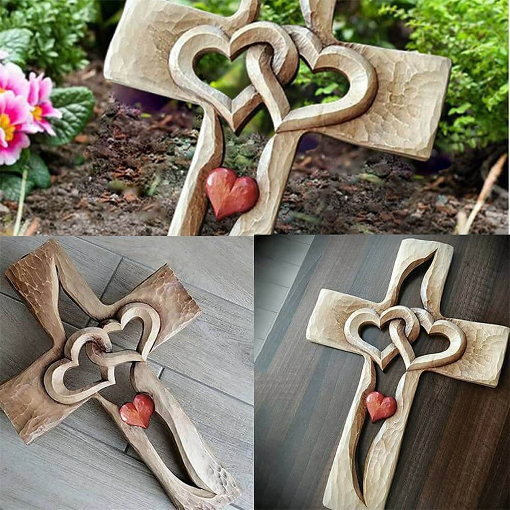 Entwined Hearts | Carved Wooden Cross