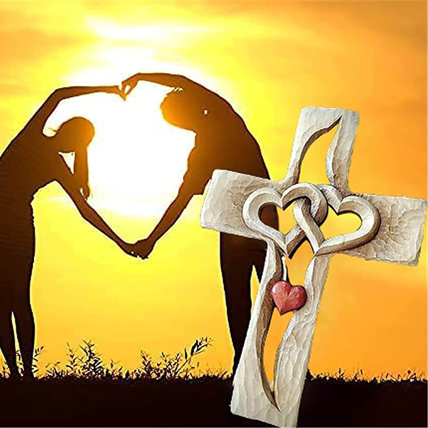 Entwined Hearts | Carved Wooden Cross