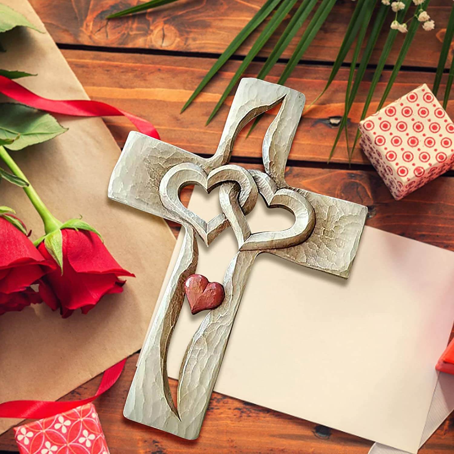 Entwined Hearts | Carved Wooden Cross